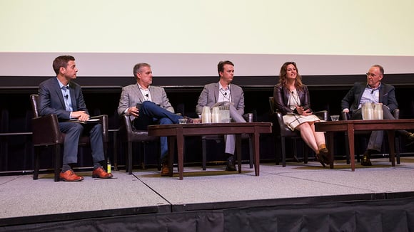 Pictured left to right: Chicago City Director Jamie Ponce; SPINS Owner and CEO Tony Olson; Local Foods Founder and CEO Andrew Lutsey; Vosges Haut-Chocolat and Wild Ophelia President Katrina Markoff; KeHE CEO Brandon Barnholt Photo credit: Barry Brecheisen